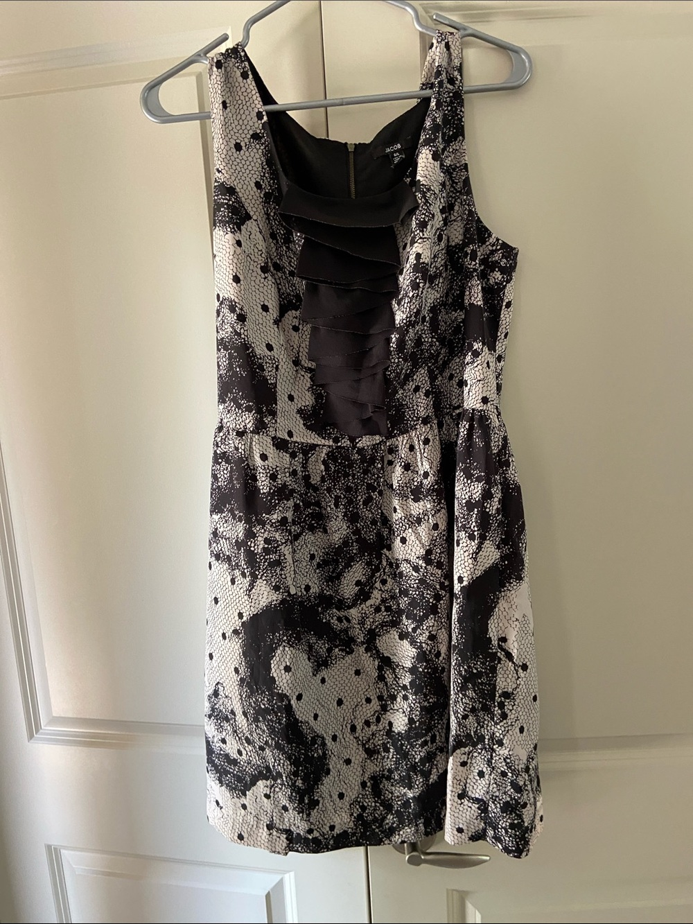 Jacob Black and White Ruffle-Front Mini Dress